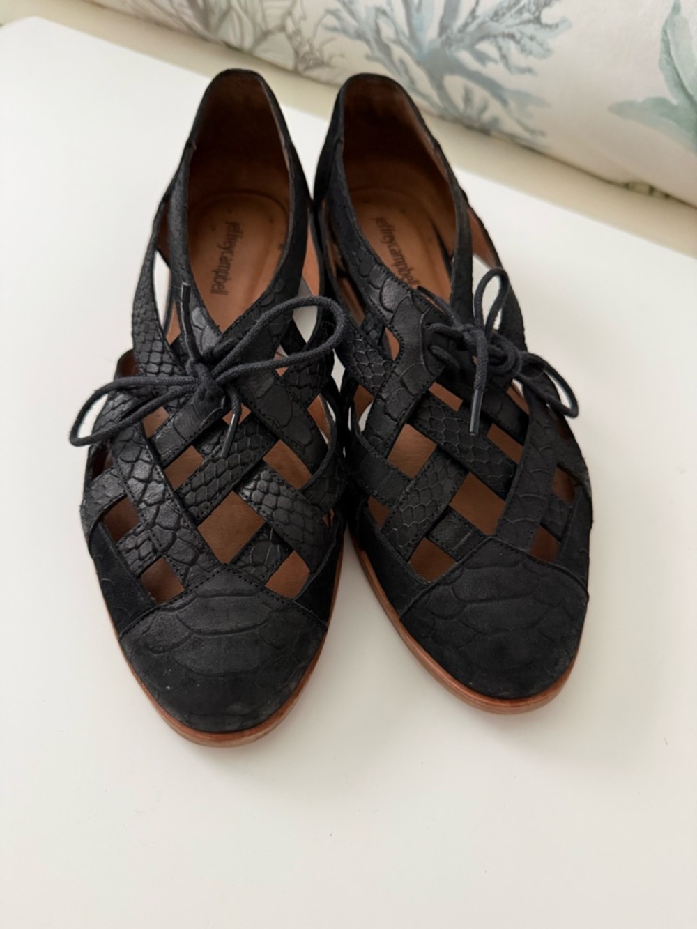Jeffrey Campbell Black Woven Lace-Up Flats